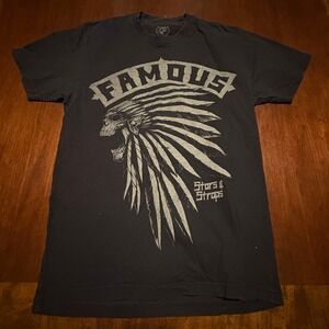 Famous Stars & Straps Skull Chief T-Shirt Size Small Black Skate Punk Graphic T‎
